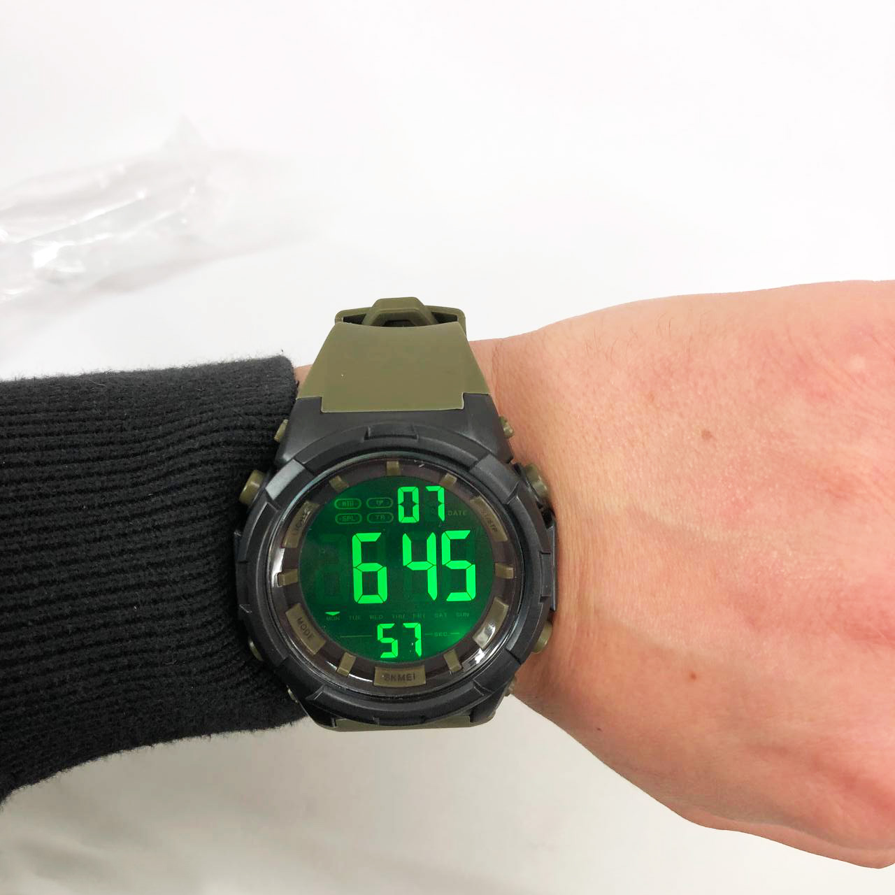 Часы наручные мужские SKMEI 1845AG ARMY GREEN, армейские водостойкие тактические часы. Цвет: зеленый