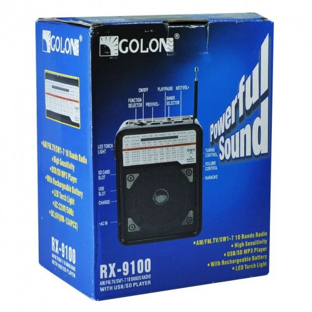 Радиоприемник GOLON RX-9100 USB+SD Радио с фонарем, Ретро радиоприемник, Fm передатчик. Цвет: красный