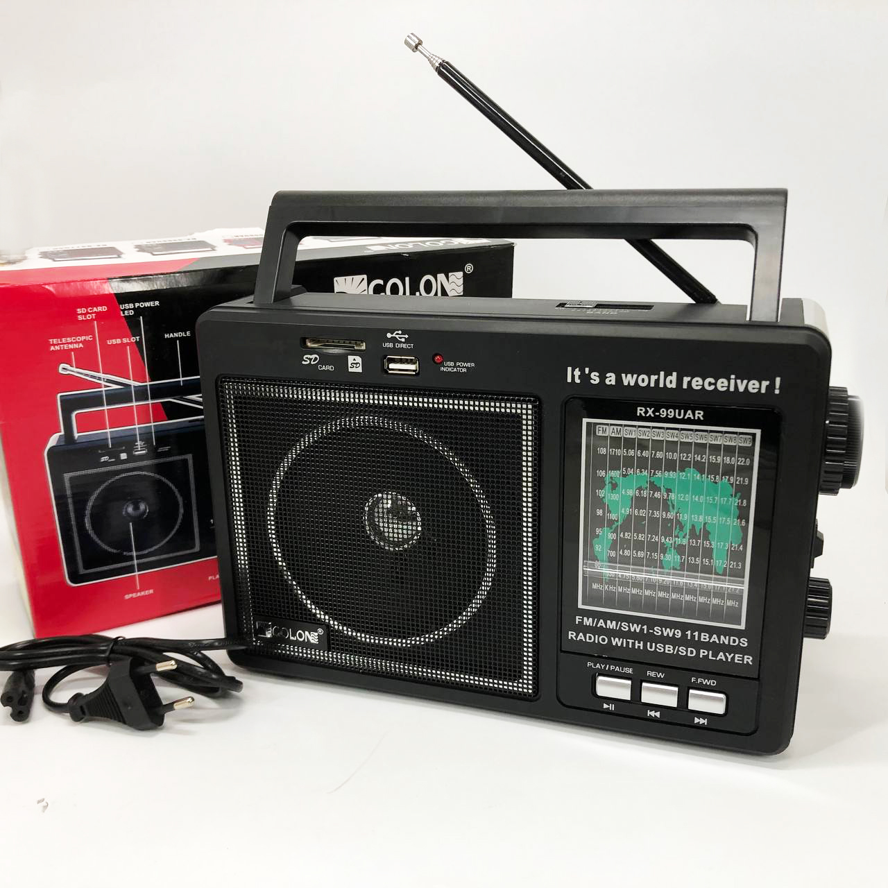 Портативный радиоприемник GOLON RX-99/3920 аккумуляторный FM/AM/SW с воспроизведением USB/MicroSD