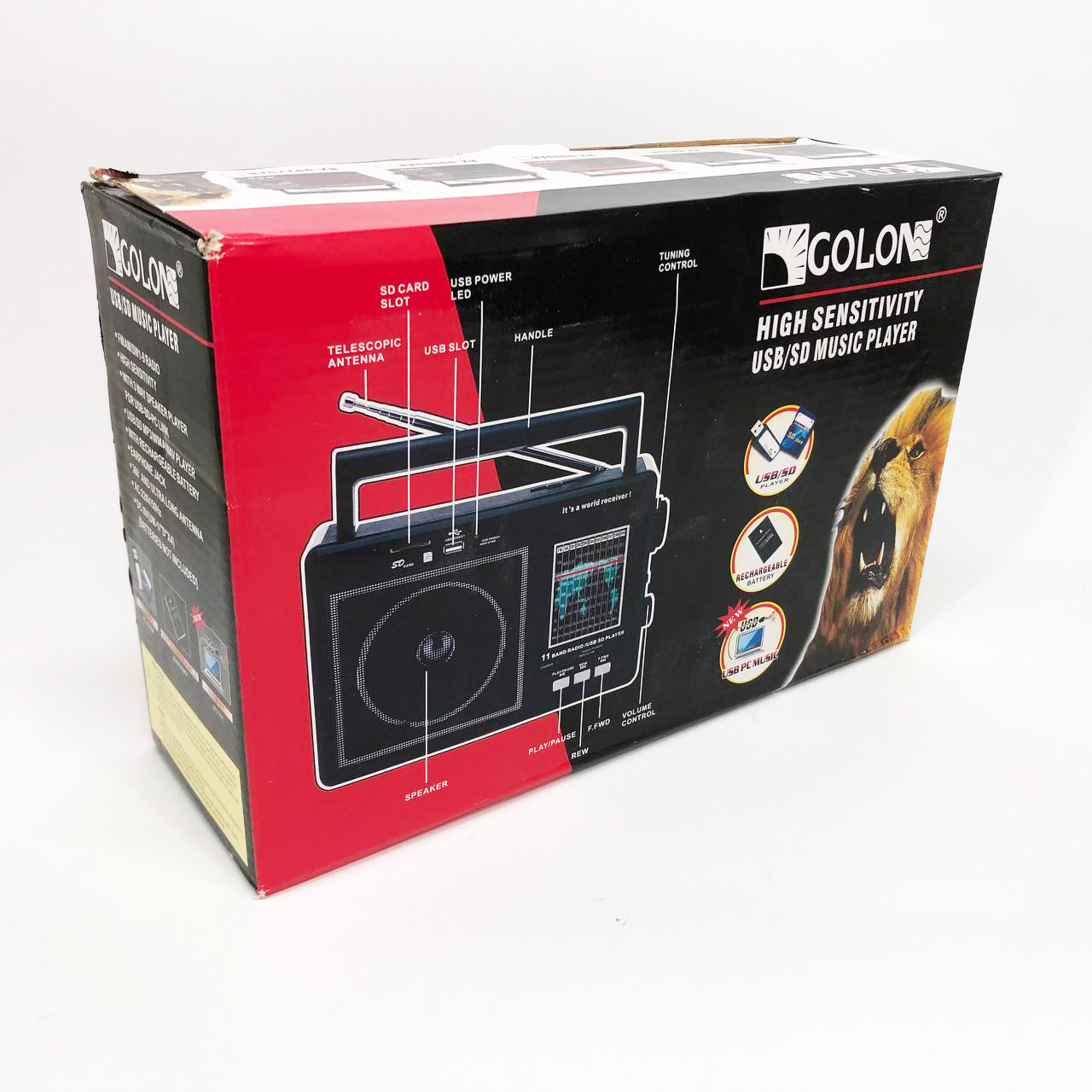 Портативный радиоприемник GOLON RX-99/3920 аккумуляторный FM/AM/SW с воспроизведением USB/MicroSD