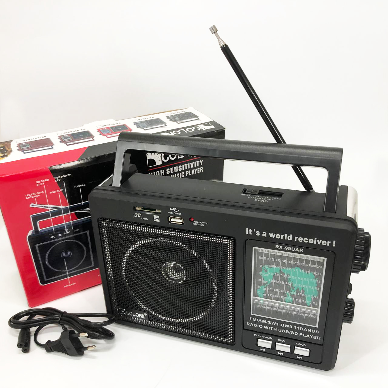 Портативный радиоприемник GOLON RX-99/3920 аккумуляторный FM/AM/SW с воспроизведением USB/MicroSD