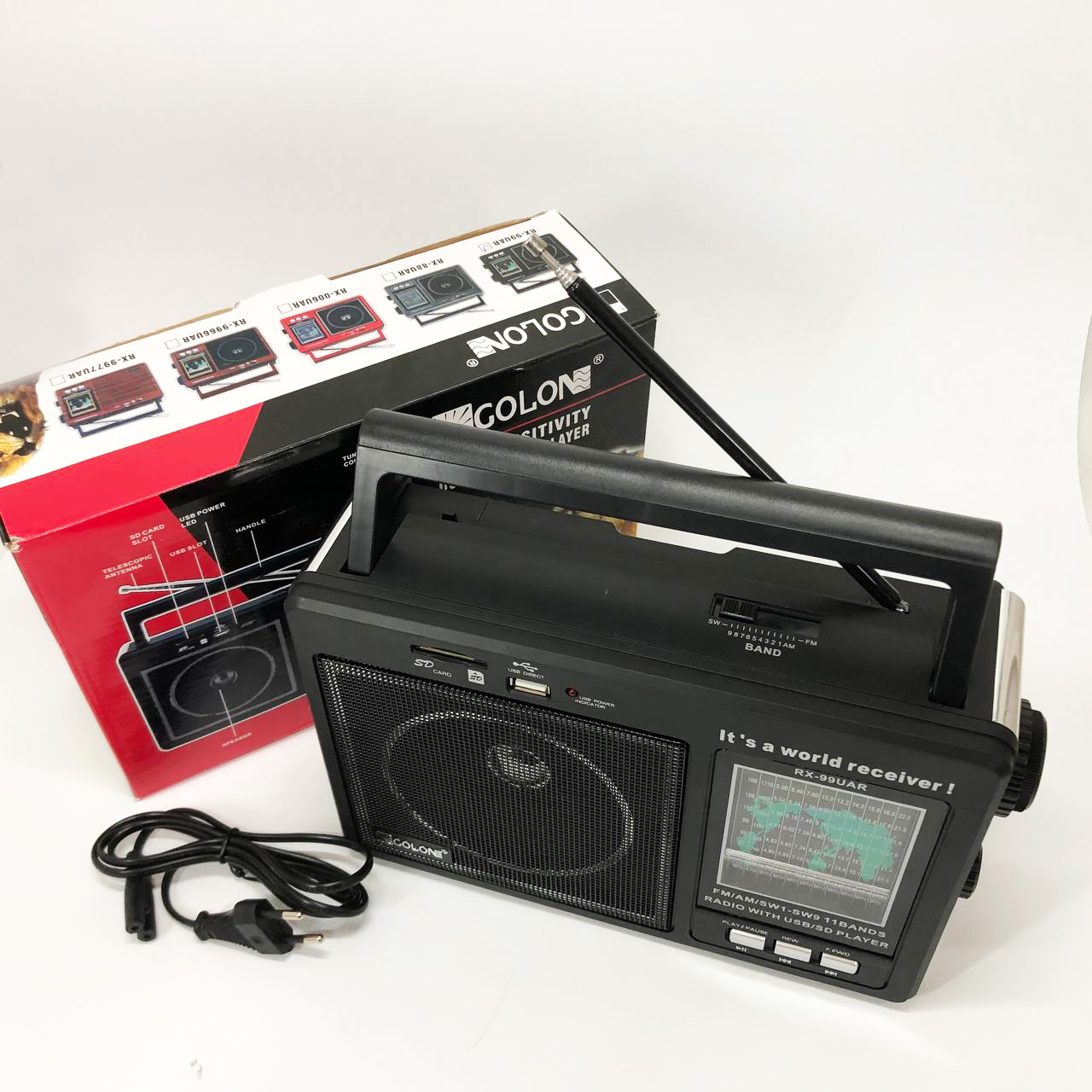 Портативный радиоприемник GOLON RX-99/3920 аккумуляторный FM/AM/SW с воспроизведением USB/MicroSD