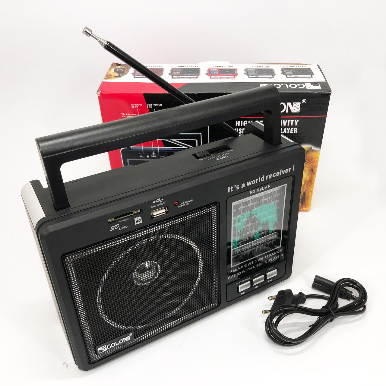 Портативный радиоприемник GOLON RX-99/3920 аккумуляторный FM/AM/SW с воспроизведением USB/MicroSD