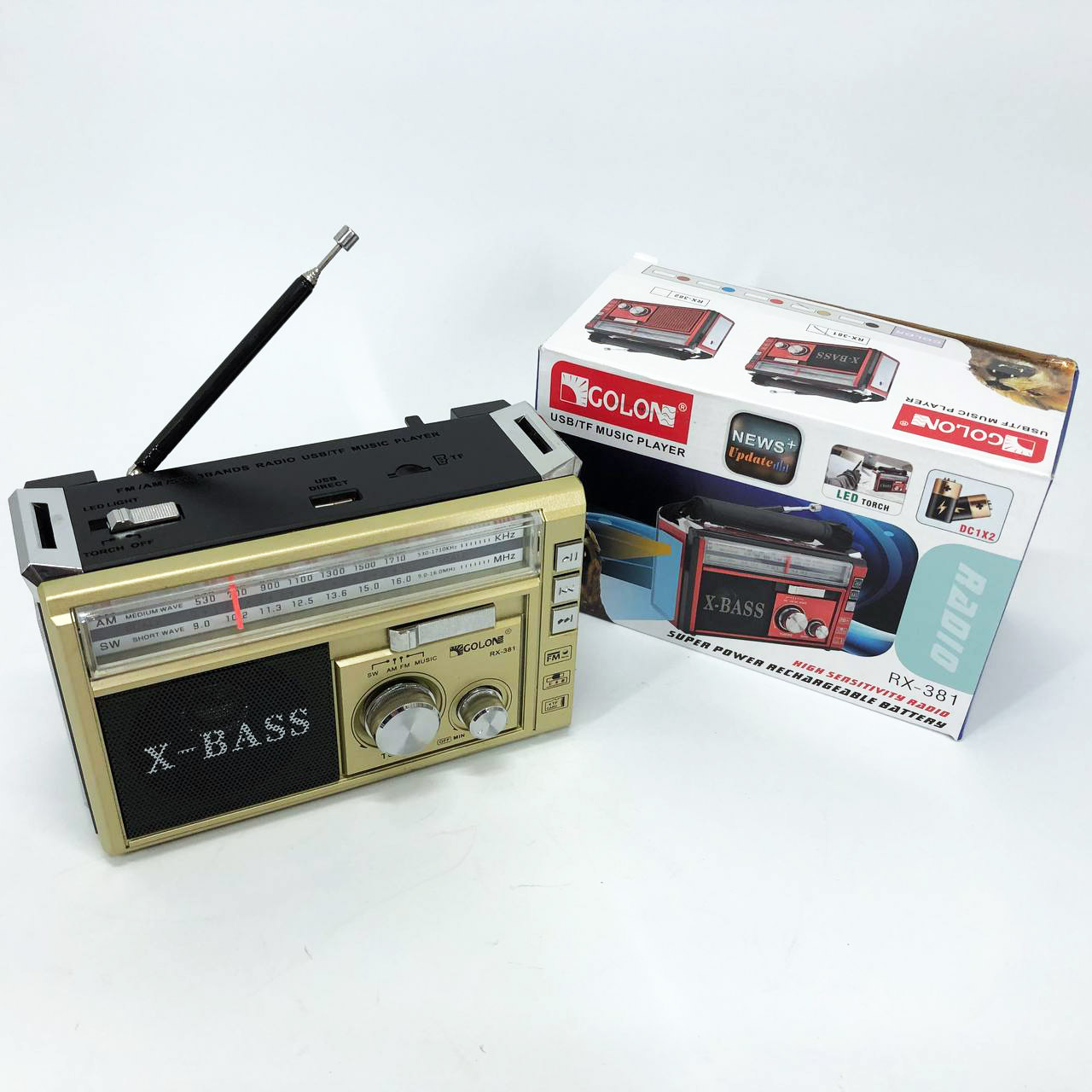 Радиоприёмник портативное радио Golon RX-381 аккумуляторный ретро колонка usb sd mp3 fm. Цвет: желтый