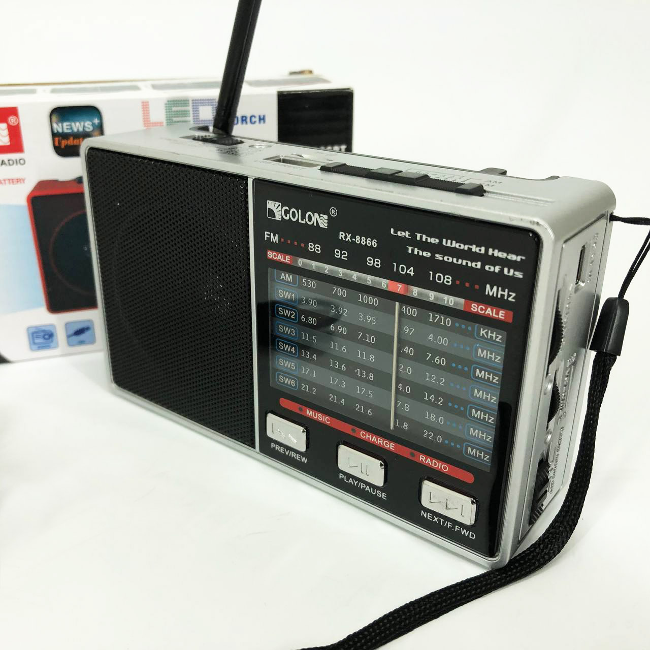 Радио GOLON RX-8866 цифровой портативный радиоприемник с фонариком функцией PowerBank. Цвет: белый