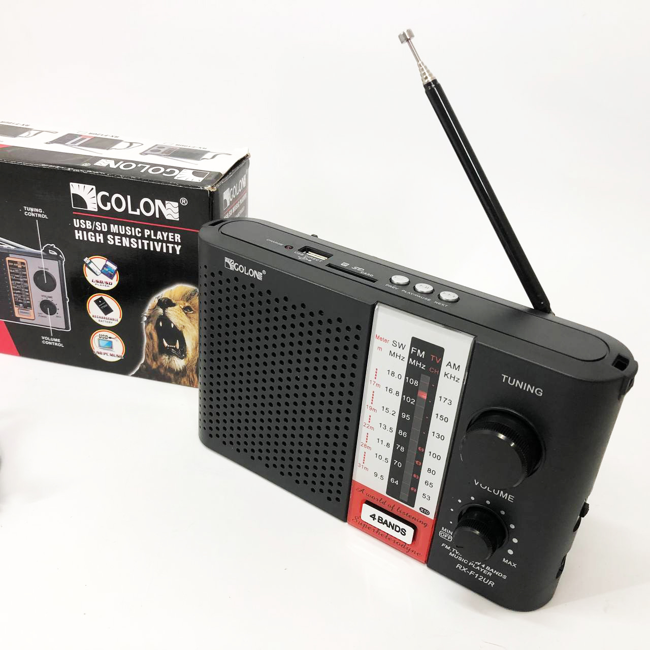 Радиоприемник переносной GOLON RX F12 AM/FM/SW, Радиоприемник am fm, Радио переносное фм. Цвет: черный