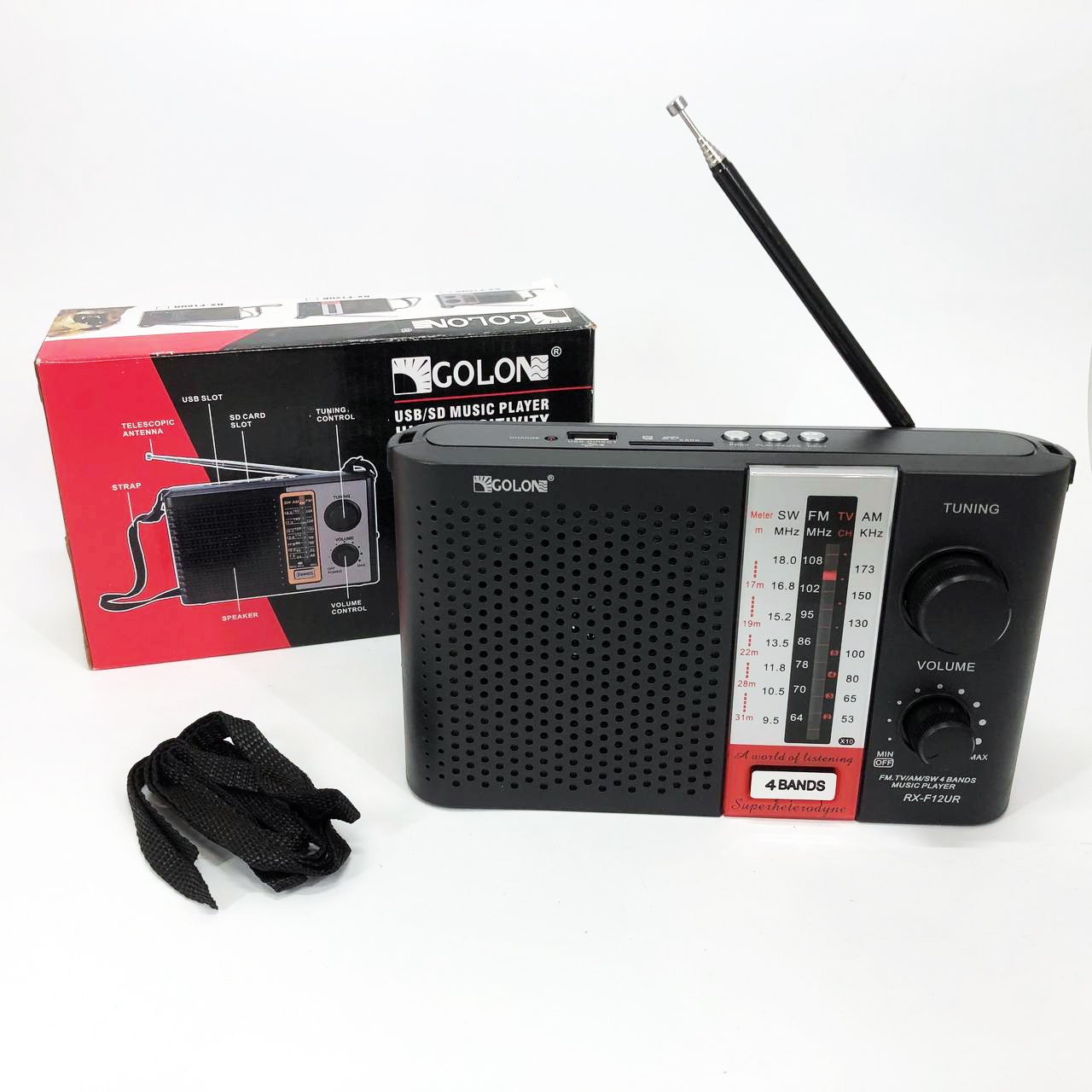Радиоприемник переносной GOLON RX F12 AM/FM/SW, Радиоприемник am fm, Радио переносное фм. Цвет: черный