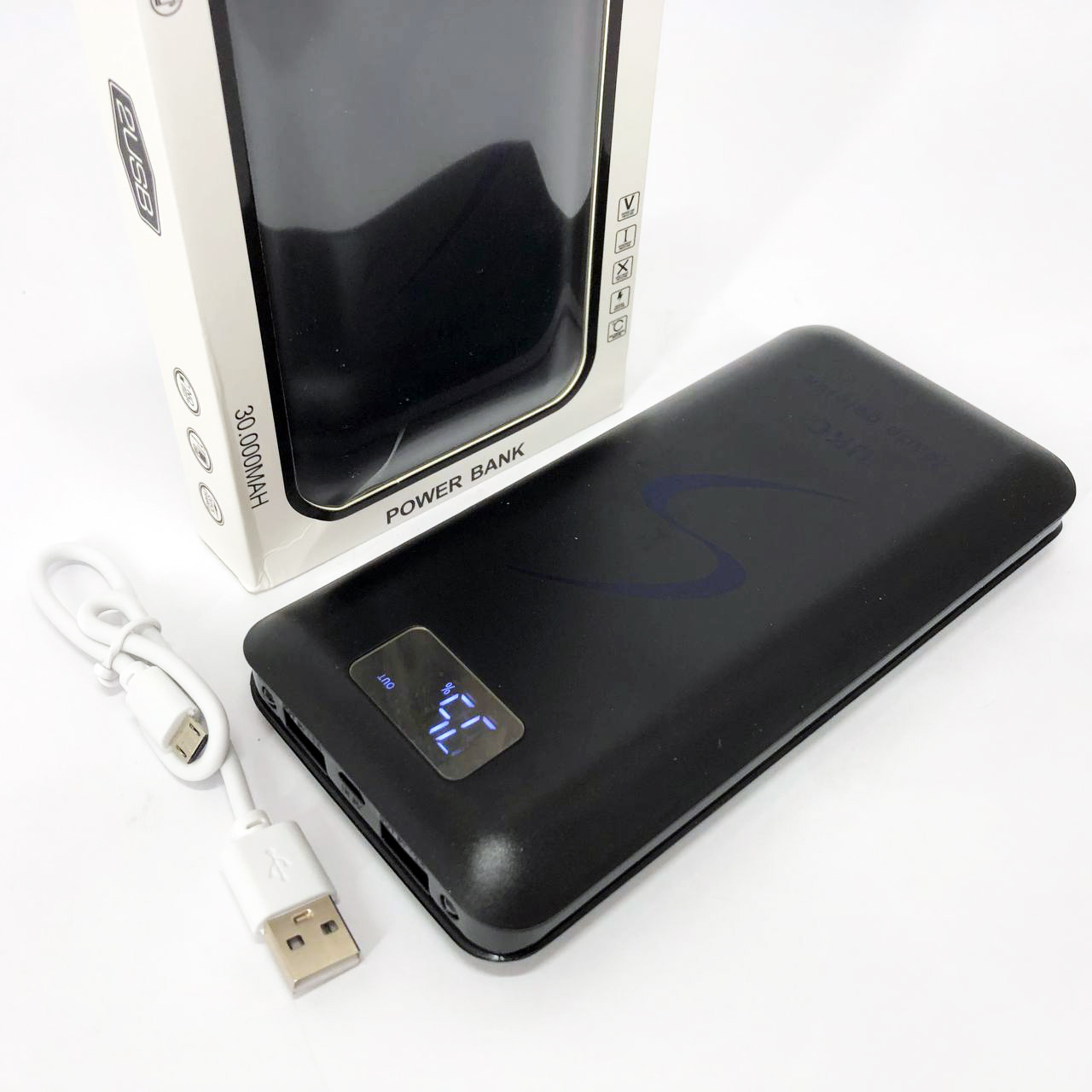 Портативная мобильная зарядка Power Bank 30000 mAh UKC, Внешний аккумулятор, Зарядка power bank. Цвет: черный