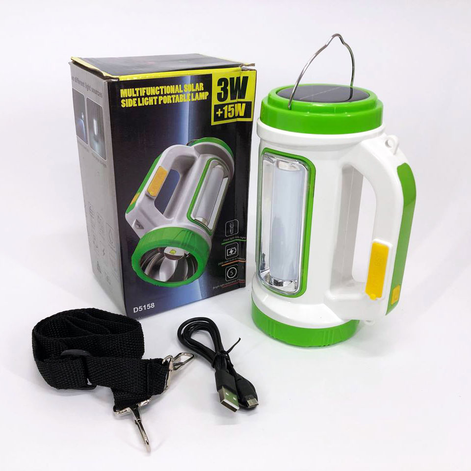 Фонарь кемпинговый с солнечной панелью 5158-LED-COB power bank, переносной фонарь. Цвет: зеленый