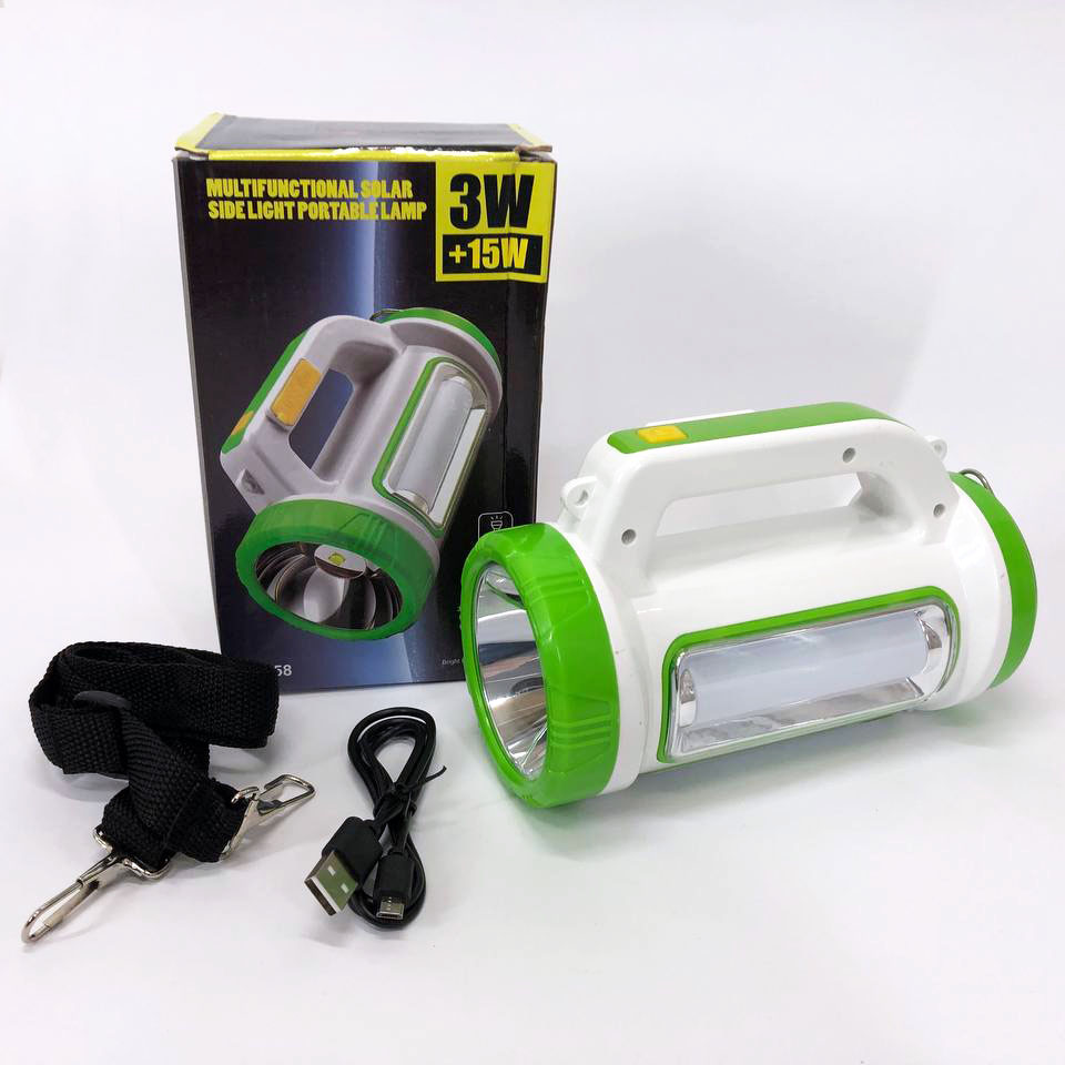 Фонарь кемпинговый с солнечной панелью 5158-LED-COB power bank, переносной фонарь. Цвет: зеленый