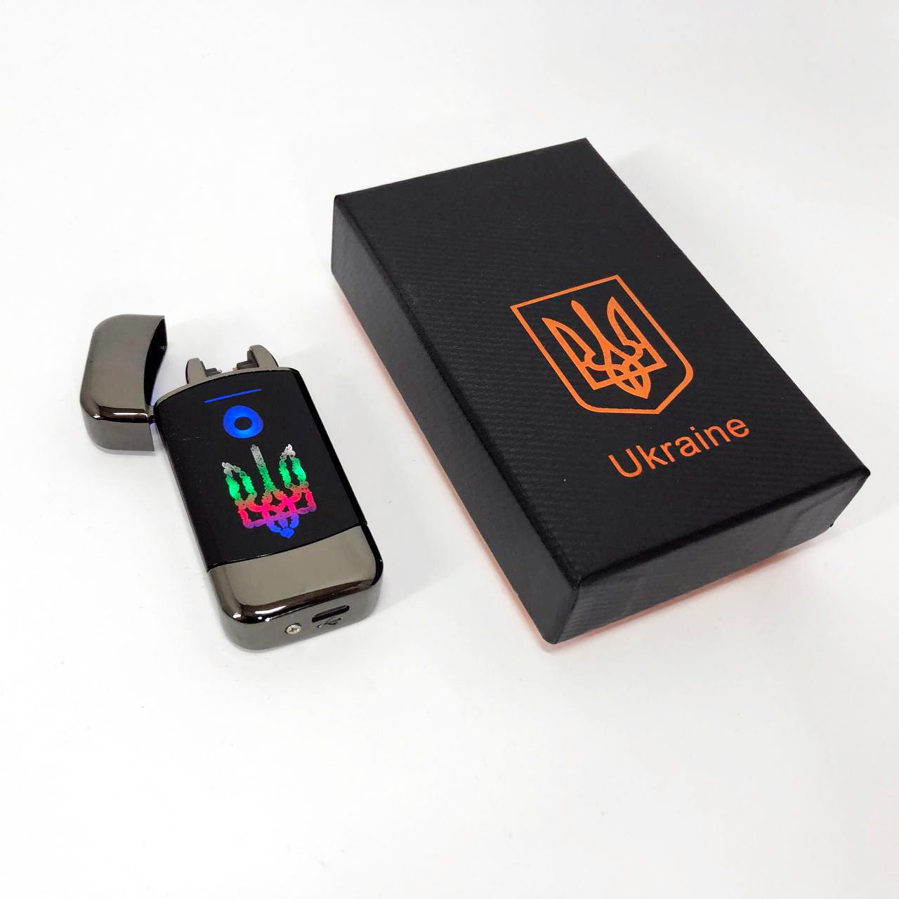 Дуговая электроимпульсная зажигалка с USB-зарядкой Украина LIGHTER HL-439, с зарядкой. Цвет: черный