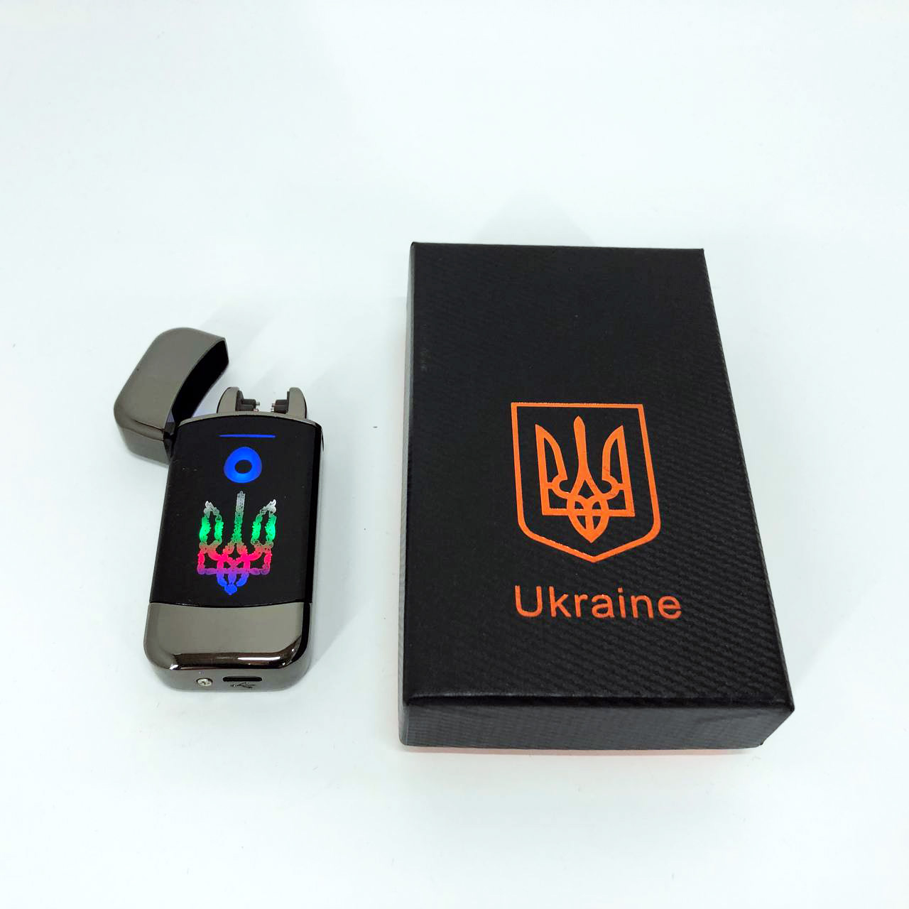 Дуговая электроимпульсная зажигалка с USB-зарядкой Украина LIGHTER HL-439, с зарядкой. Цвет: черный