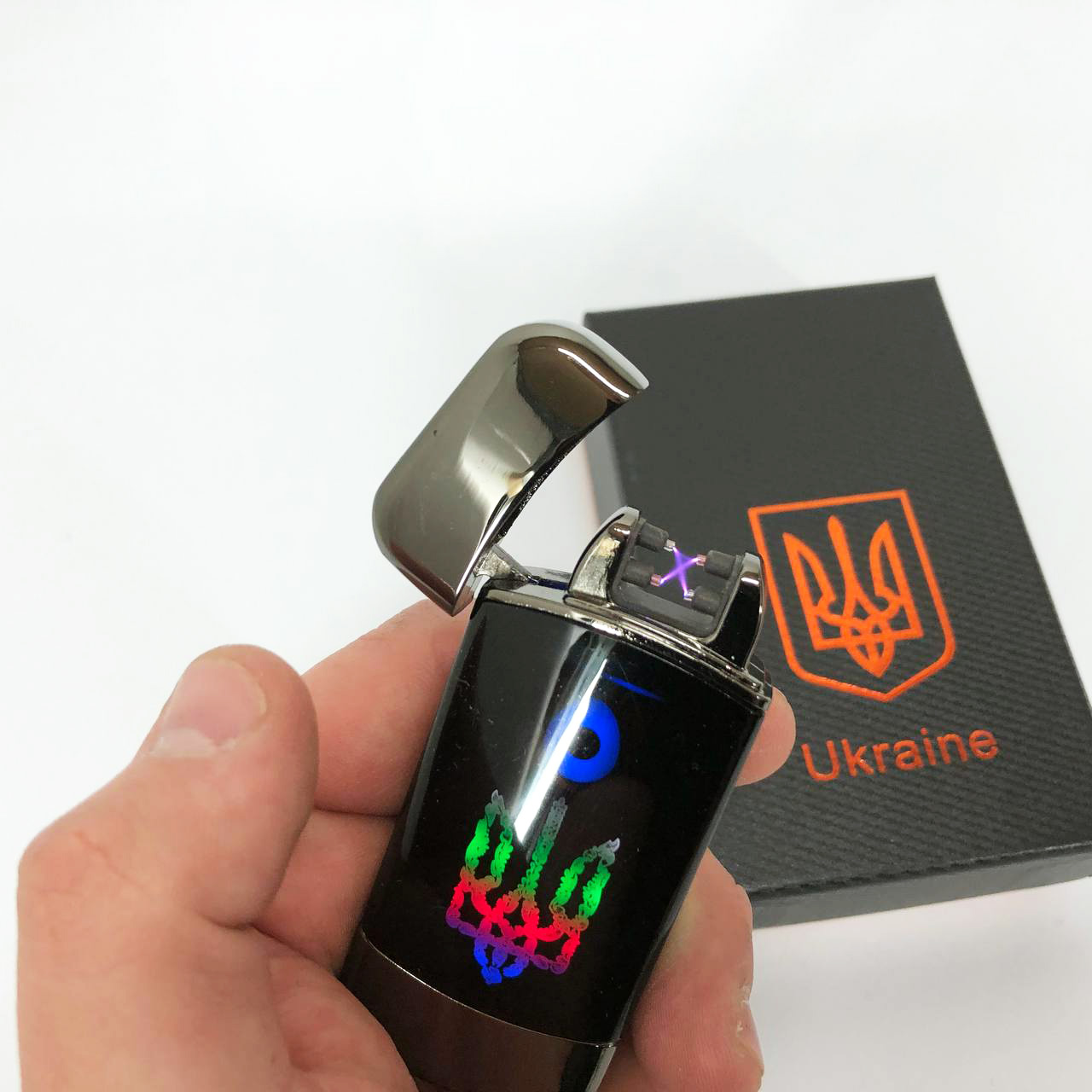 Дуговая электроимпульсная зажигалка с USB-зарядкой Украина LIGHTER HL-439, с зарядкой. Цвет: черный