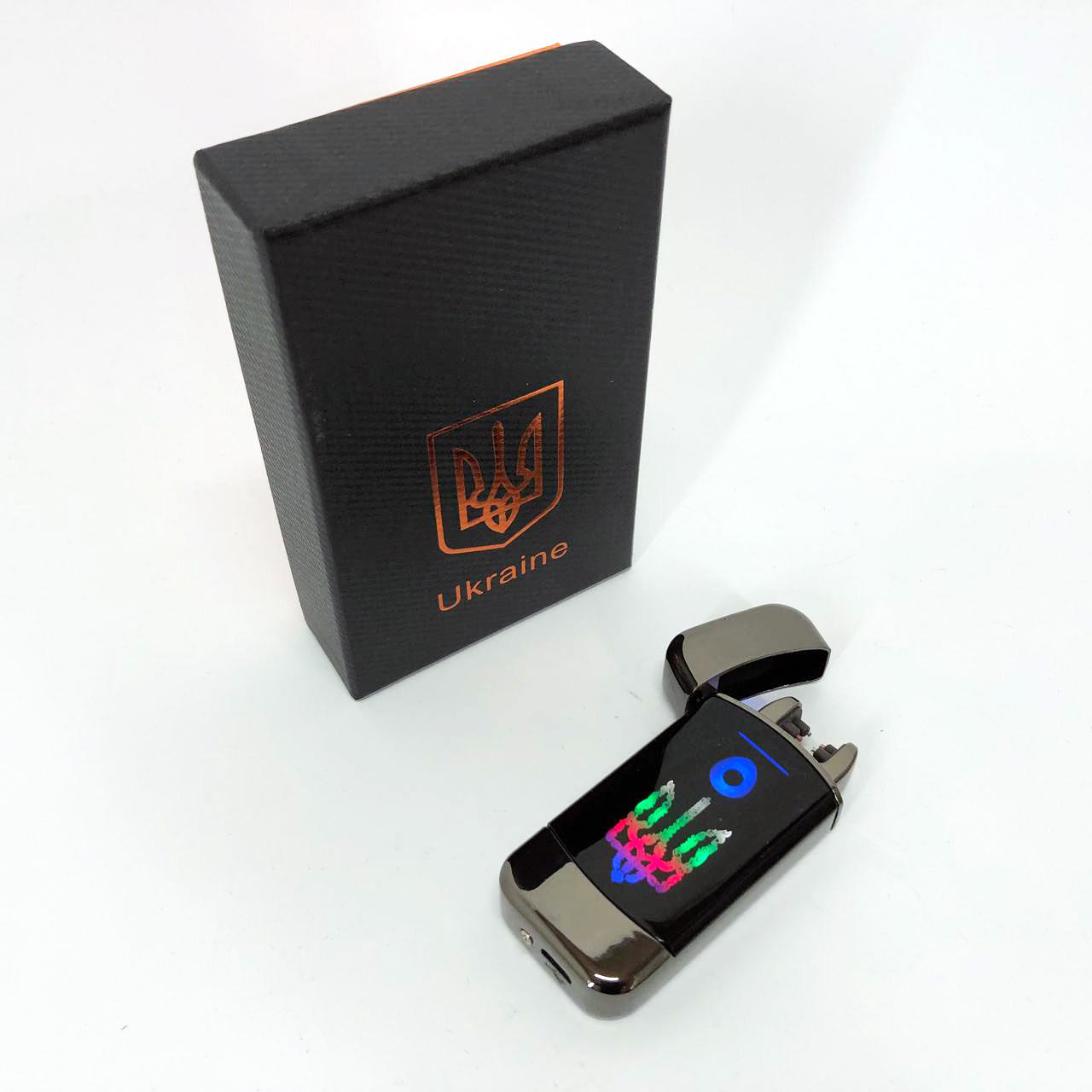 Дуговая электроимпульсная зажигалка с USB-зарядкой Украина LIGHTER HL-439, с зарядкой. Цвет: черный