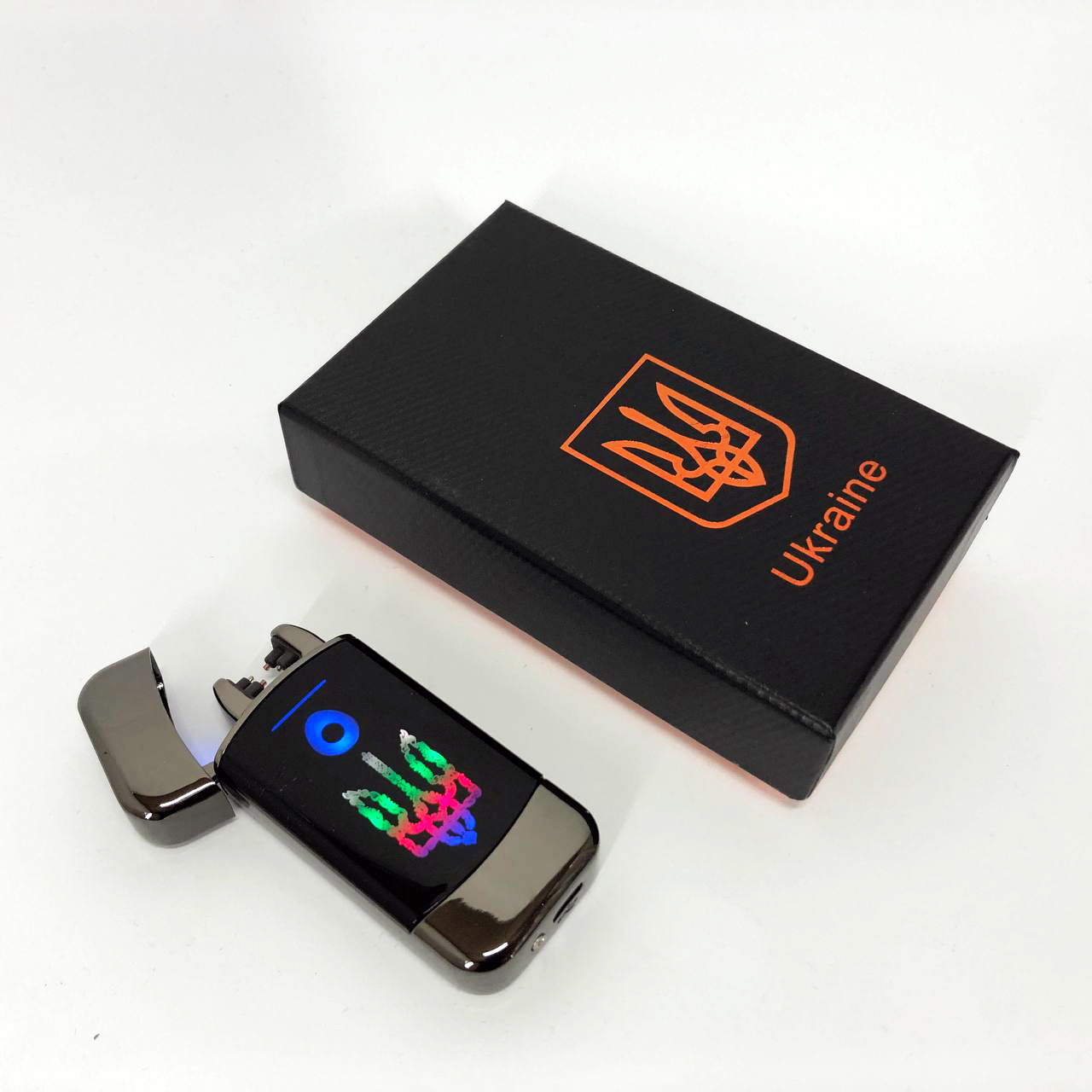 Дуговая электроимпульсная зажигалка с USB-зарядкой Украина LIGHTER HL-439, с зарядкой. Цвет: черный