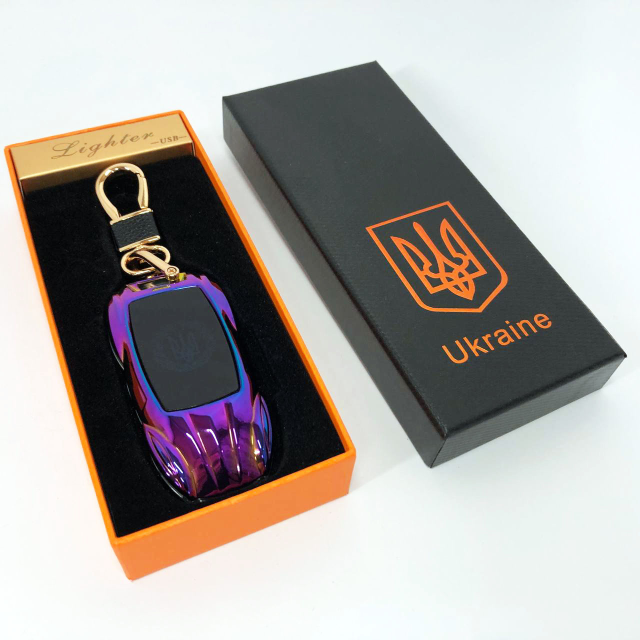 Электрическая зажигалка-брелок Украина с USB-зарядкой и подсветкой HL-468, с гравировкой. Цвет: хамелеон