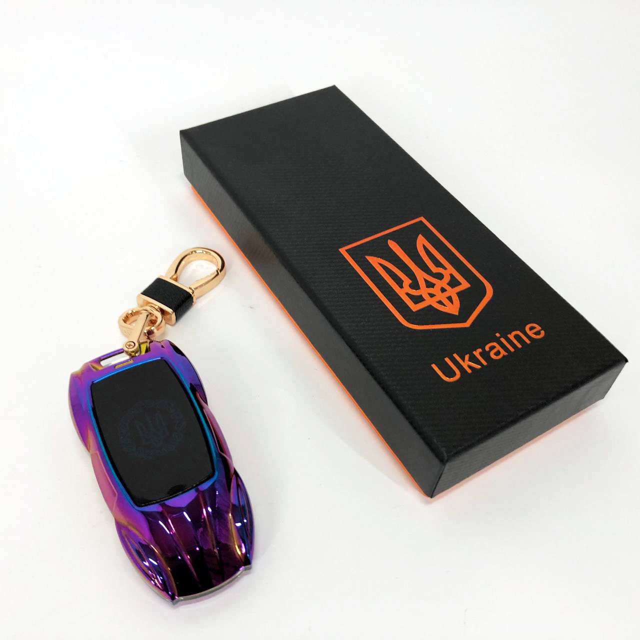 Электрическая зажигалка-брелок Украина с USB-зарядкой и подсветкой HL-468, с гравировкой. Цвет: хамелеон