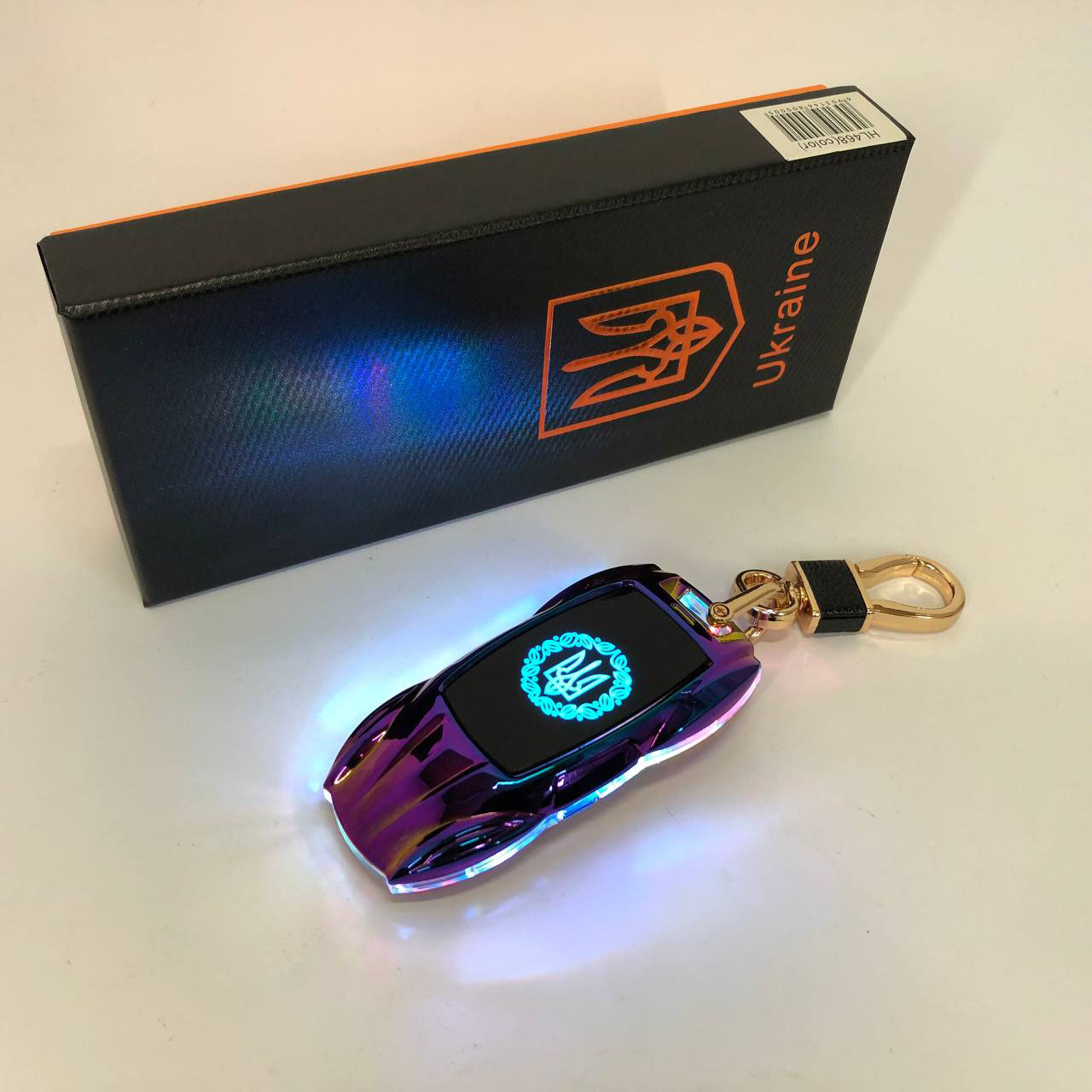 Электрическая зажигалка-брелок Украина с USB-зарядкой и подсветкой HL-468, с гравировкой. Цвет: хамелеон