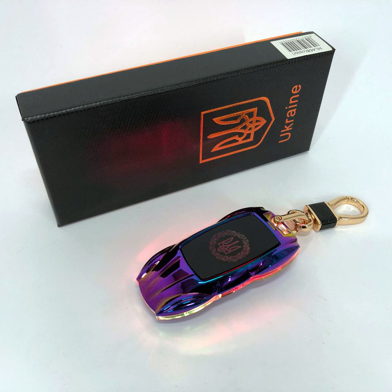 Электрическая зажигалка-брелок Украина с USB-зарядкой и подсветкой HL-468, с гравировкой. Цвет: хамелеон
