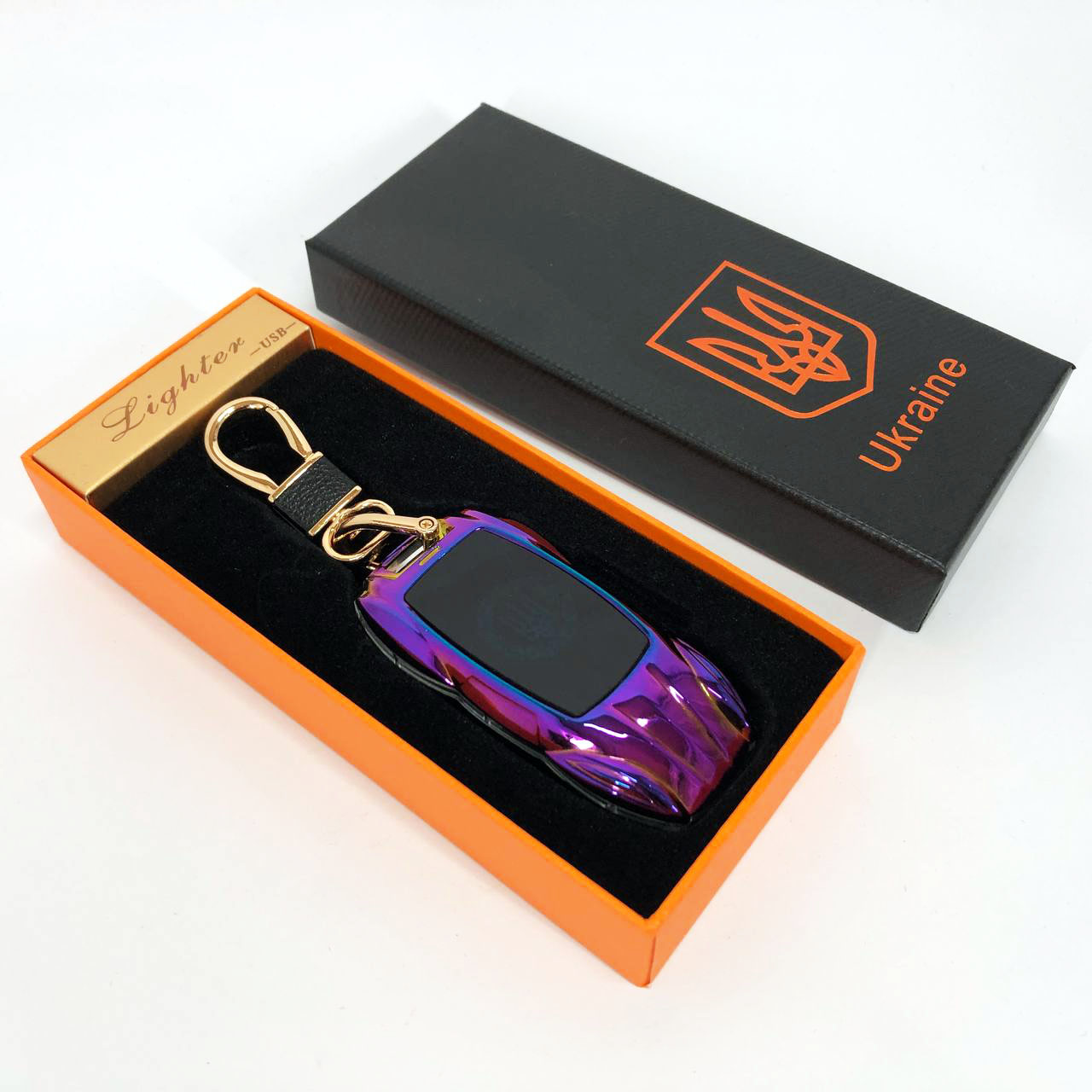 Электрическая зажигалка-брелок Украина с USB-зарядкой и подсветкой HL-468, с гравировкой. Цвет: хамелеон