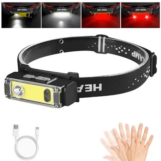 Фонарь налобный BL-T124-ХРЕ+COB (White+Red), фонарик светодиодный для туриста, водонепроницаемый фонарик