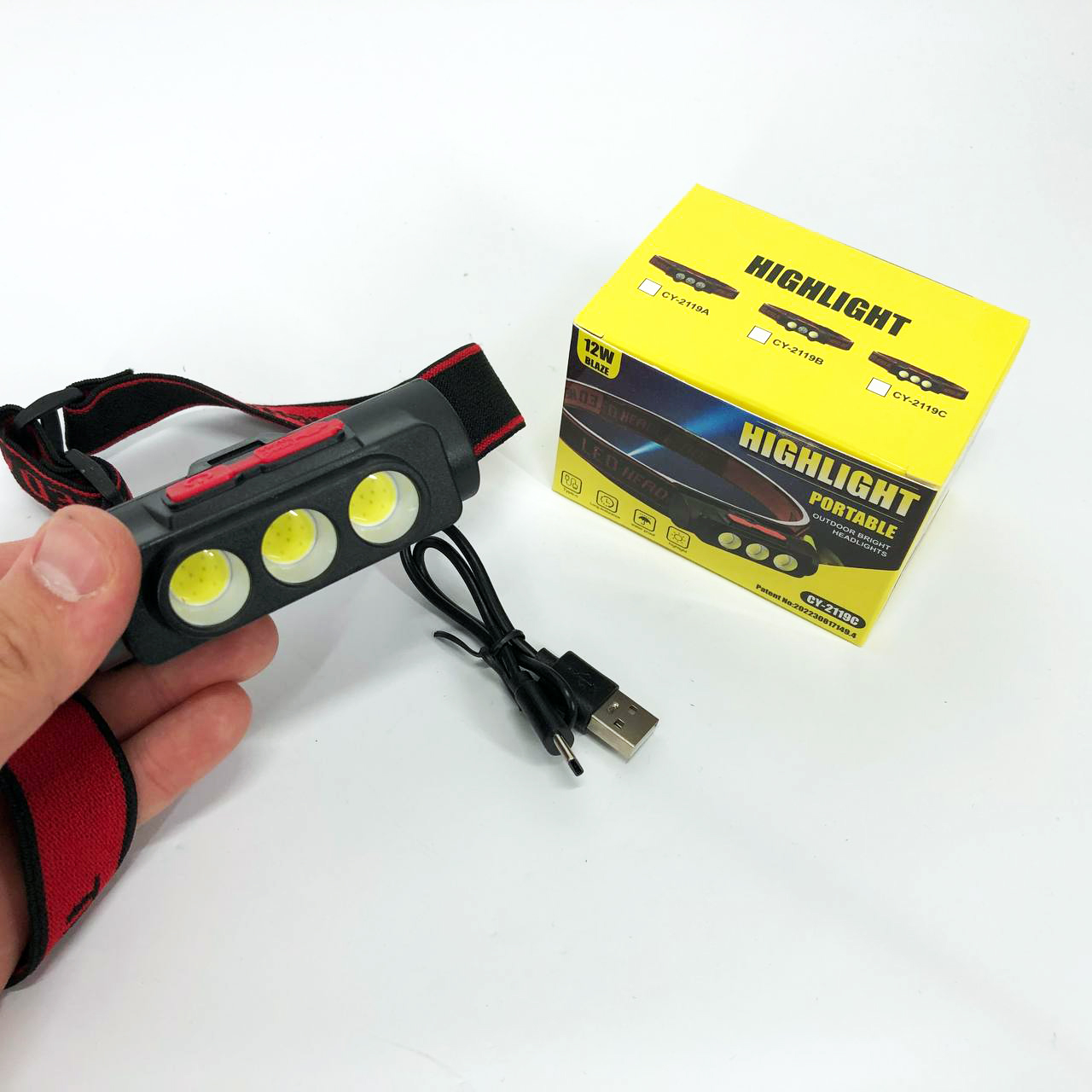 Фонарь налобный PLD-2119B-XPE+2COB(white+red), Фонарь на голову для рыбалки, Водонепроницаемый фонарик