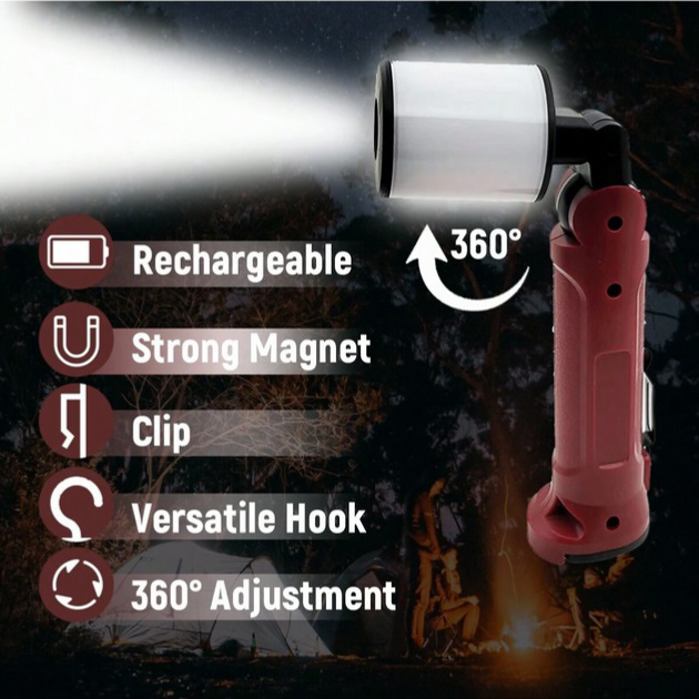 Фонарь аккумуляторный WORKLIGHT-072-XPE 10W 350Lm с крюком и магнитом, Многофункциональный led фонарь