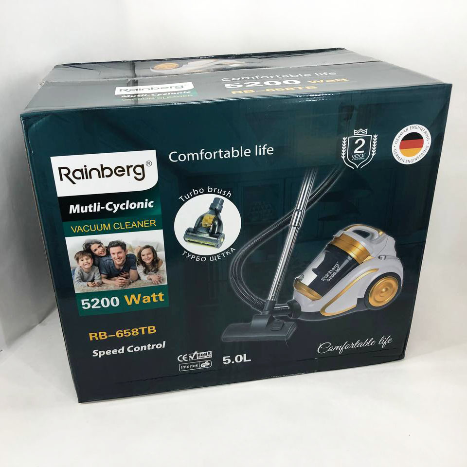 Пылесос Rainberg RB-658TB колбовый с регулятором мощности и турбощеткой 5L - 5200 Вт, пылесос домашний