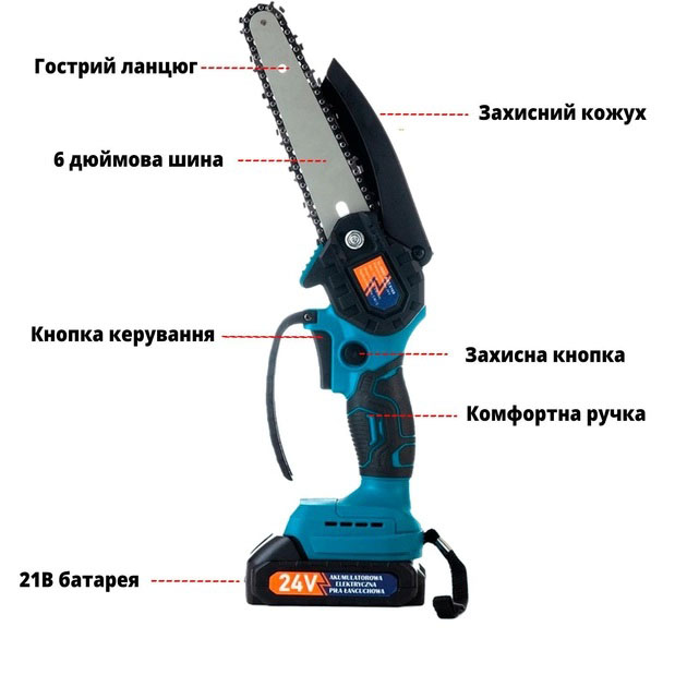 Аккумуляторная цепная мини пила 6