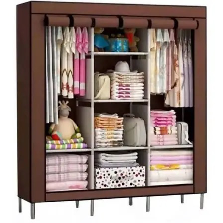 Шкаф тканевый 3 секции складной с каркасом STORAGE WARDROBE 175 х 130 х 45 см. Цвет: коричневый