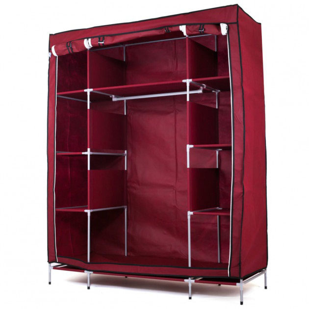 Шкаф тканевый 3 секции складной с каркасом STORAGE WARDROBE 175 х 130 х 45 см. Цвет: красный