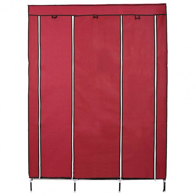 Шкаф тканевый 3 секции складной с каркасом STORAGE WARDROBE 175 х 130 х 45 см. Цвет: красный