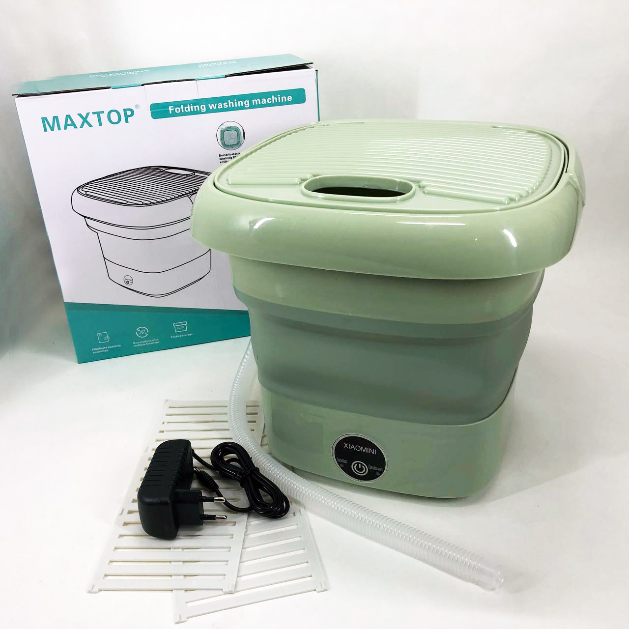 Складная стиральная машина MAXTOP silicon washing machine, Портативная стиралка ведро. Цвет: зеленый