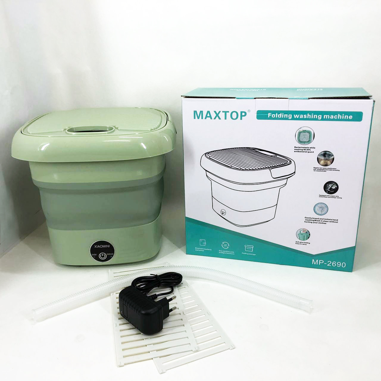 Складная стиральная машина MAXTOP silicon washing machine, Портативная стиралка ведро. Цвет: зеленый