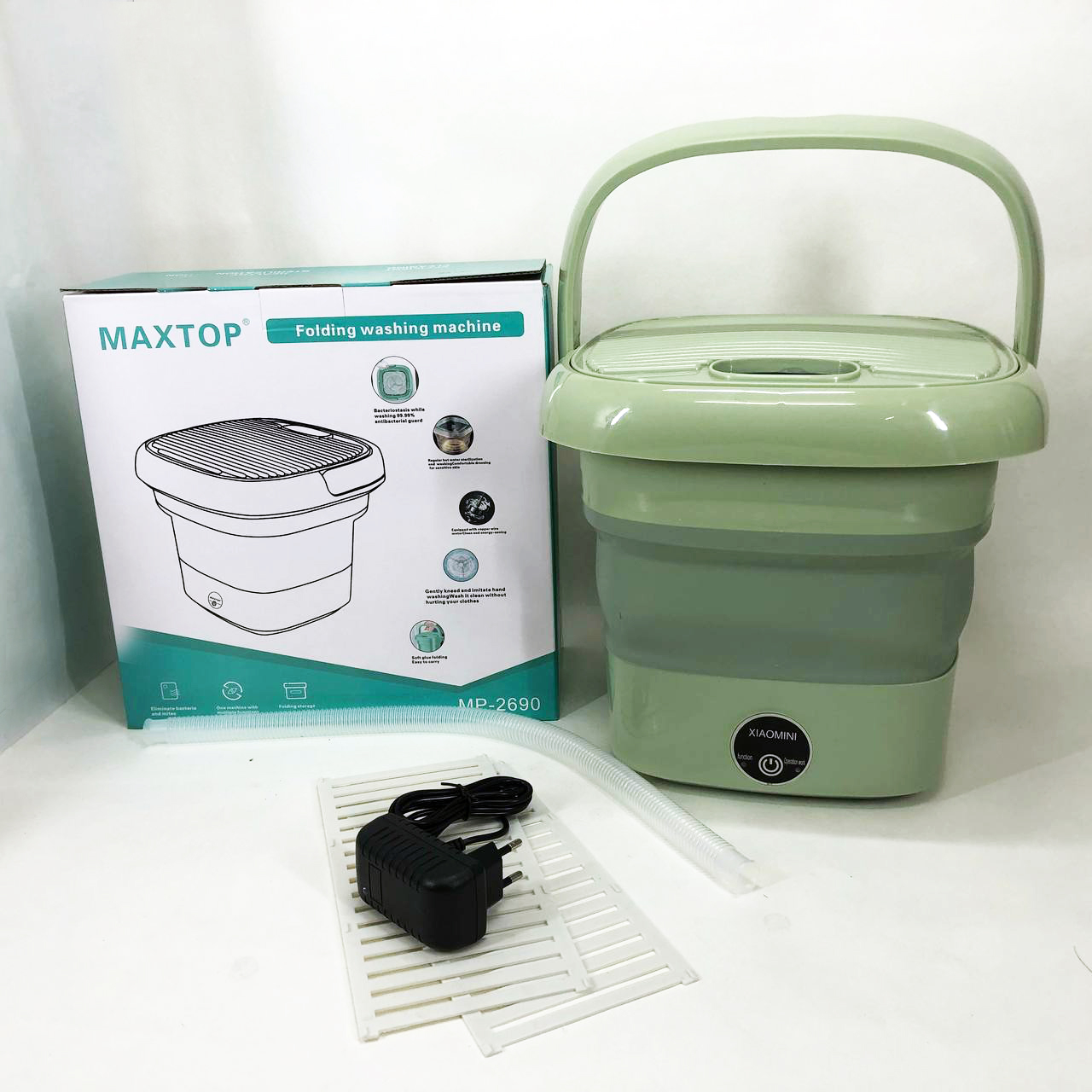 Складная стиральная машина MAXTOP silicon washing machine, Портативная стиралка ведро. Цвет: зеленый