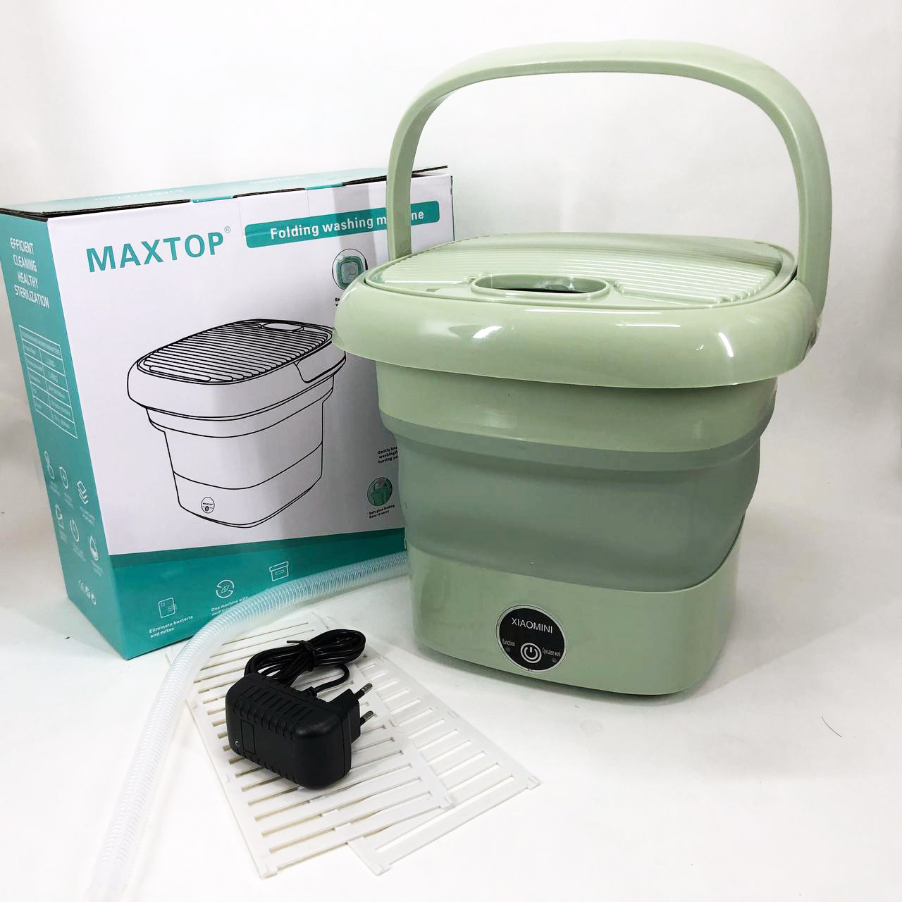 Складная стиральная машина MAXTOP silicon washing machine, Портативная стиралка ведро. Цвет: зеленый