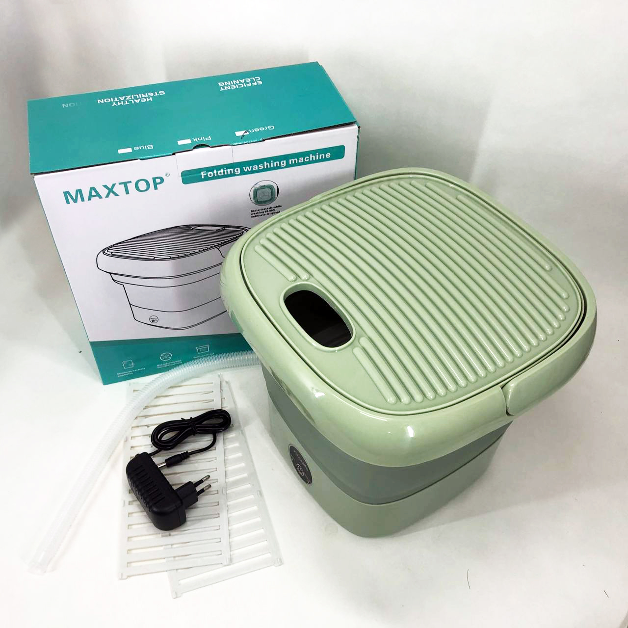 Складная стиральная машина MAXTOP silicon washing machine, Портативная стиралка ведро. Цвет: зеленый