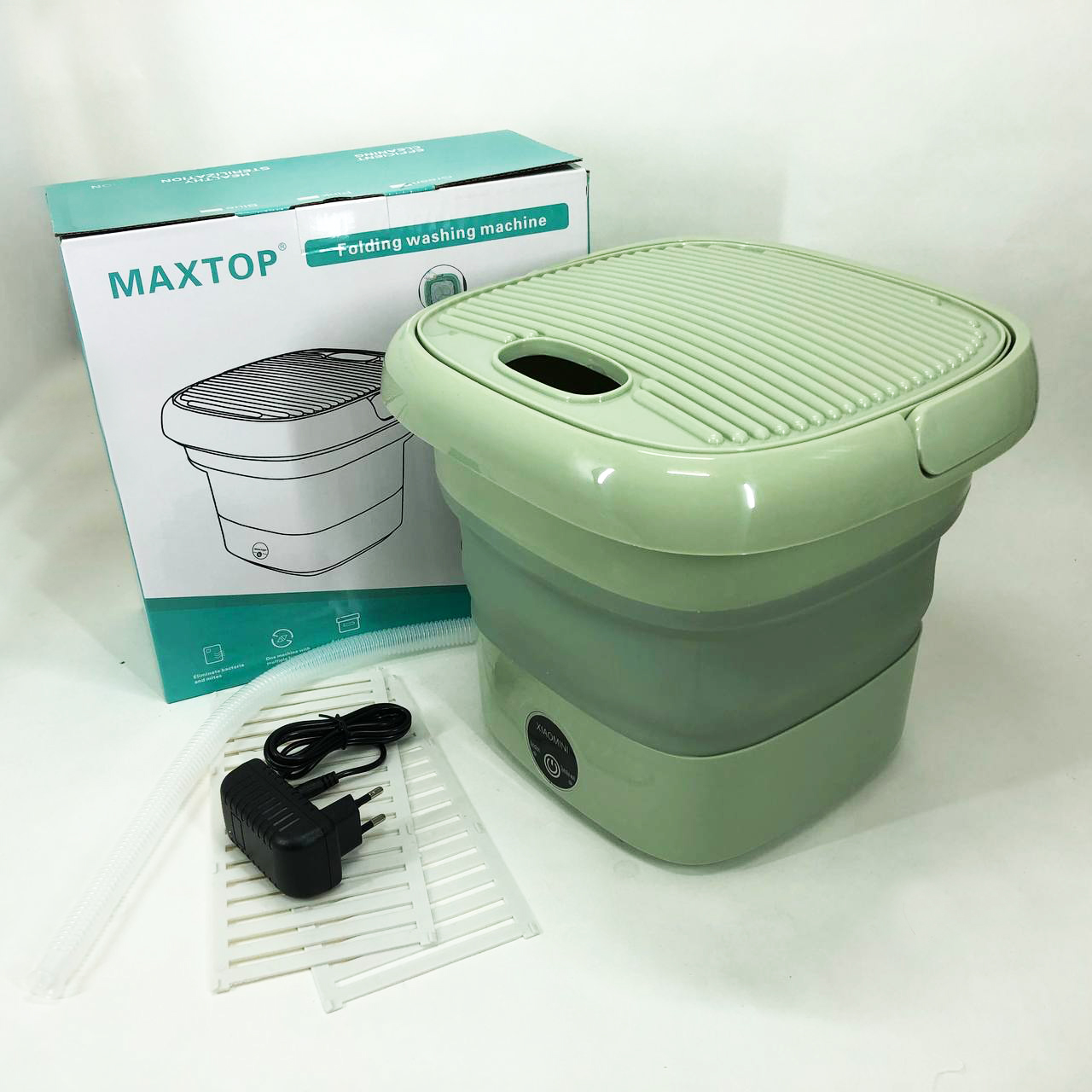 Складная стиральная машина MAXTOP silicon washing machine, Портативная стиралка ведро. Цвет: зеленый