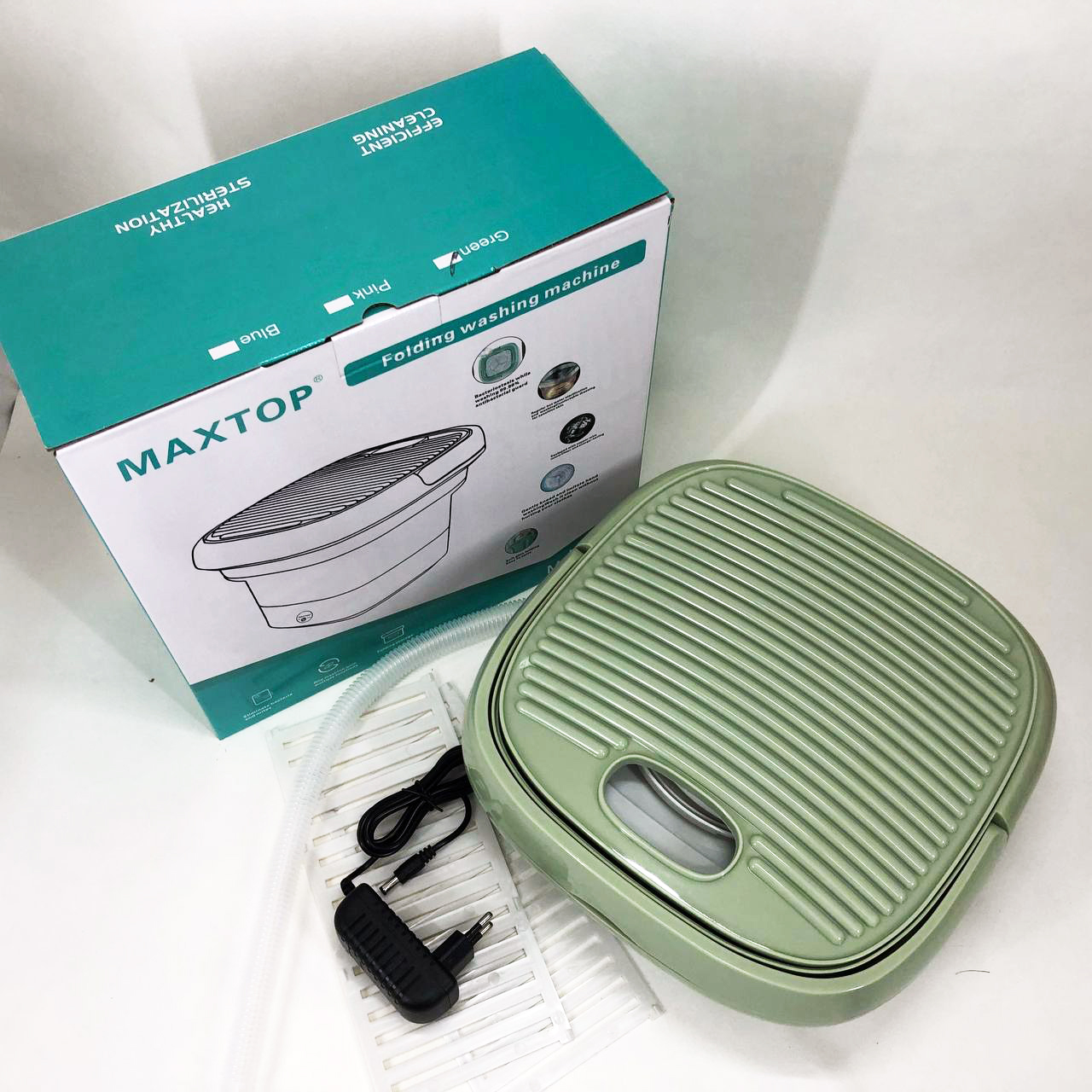 Складная стиральная машина MAXTOP silicon washing machine, Портативная стиралка ведро. Цвет: зеленый