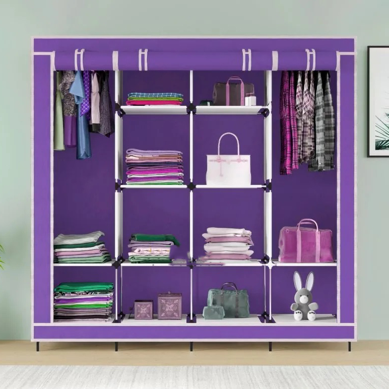 Складной тканевый шкаф для одежды 170*45*170см Storage Rack, тканевый шкаф для вещей Фиолетовый