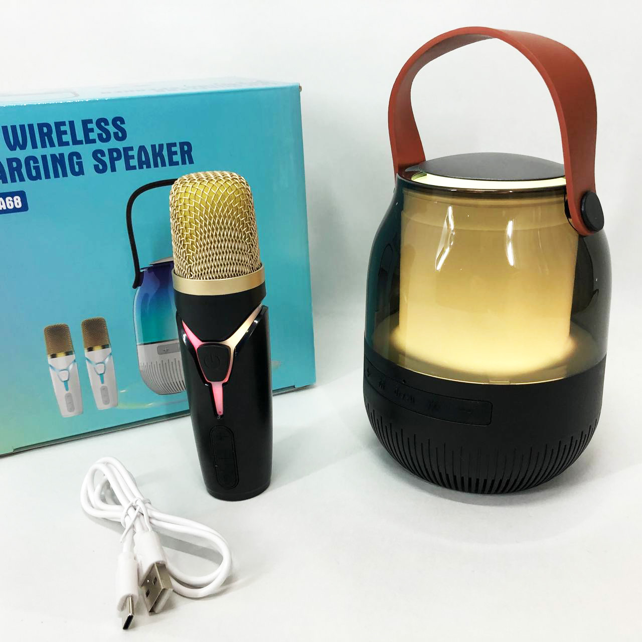 Портативная колонка XM-A68 с RGB подсветкой и микрофоном, Bluetooth микрофон для караоке