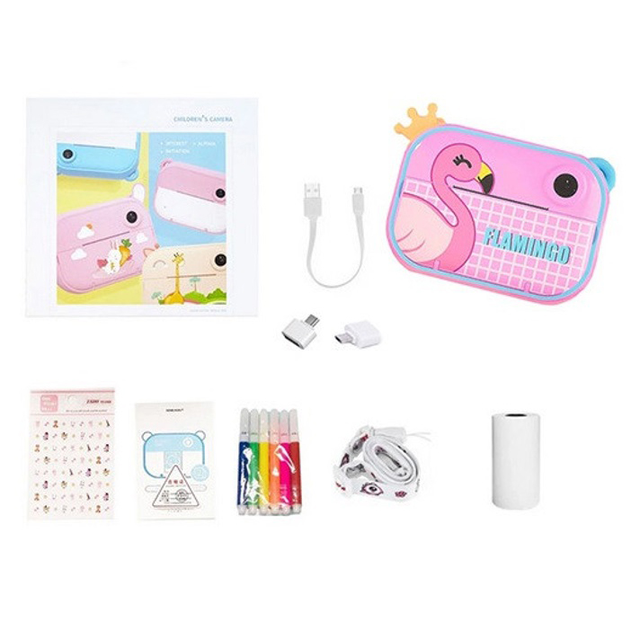 Детский фотоаппарат мгновенной печати YT008 PINK FLAMINGO с поддержкой microSD