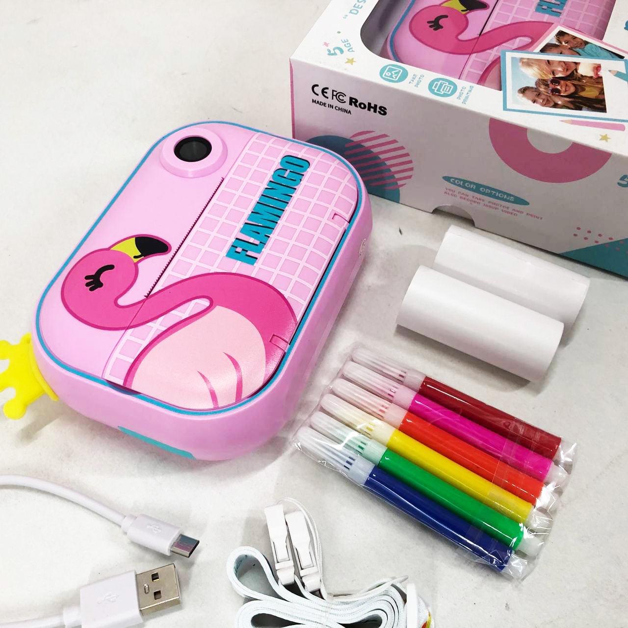 Детский фотоаппарат мгновенной печати YT008 PINK FLAMINGO с поддержкой microSD