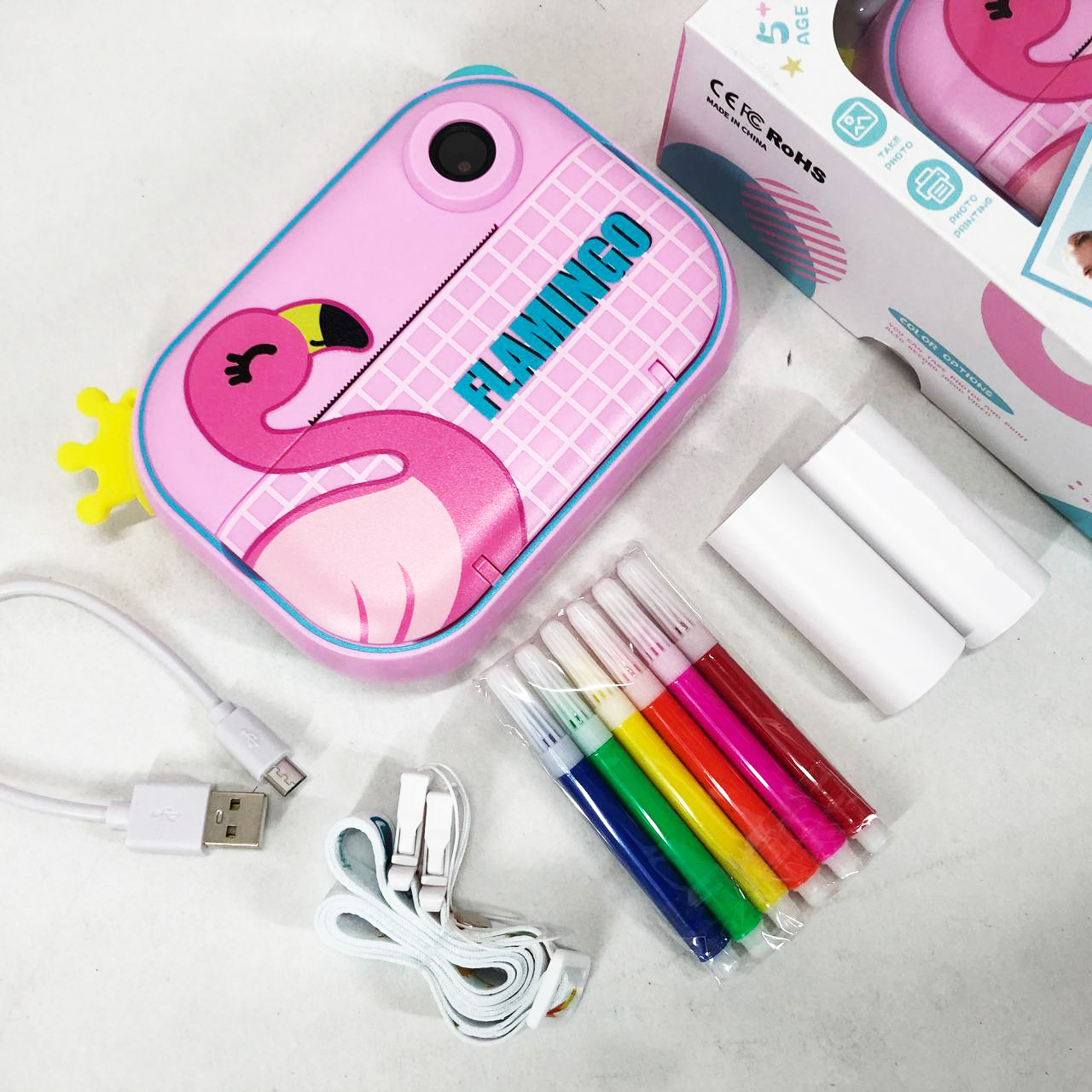 Детский фотоаппарат мгновенной печати YT008 PINK FLAMINGO с поддержкой microSD