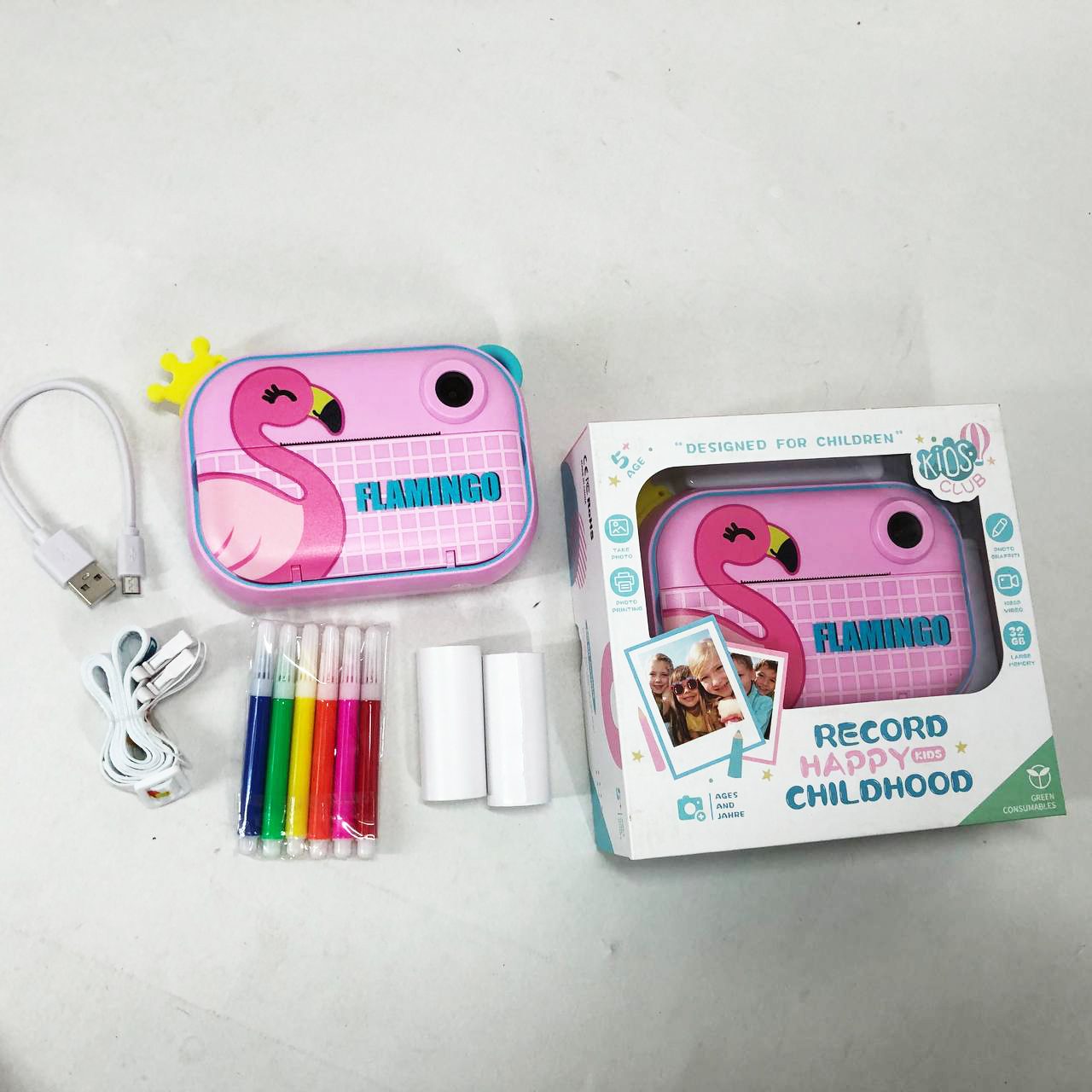 Детский фотоаппарат мгновенной печати YT008 PINK FLAMINGO с поддержкой microSD