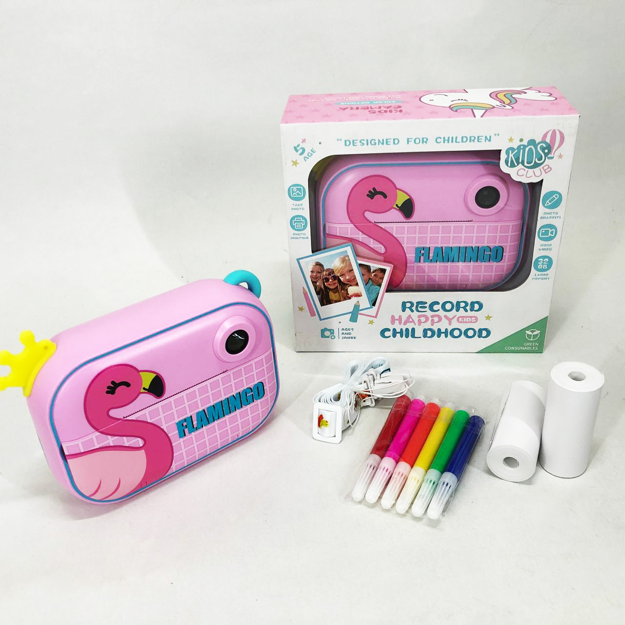 Детский фотоаппарат мгновенной печати YT008 PINK FLAMINGO с поддержкой microSD