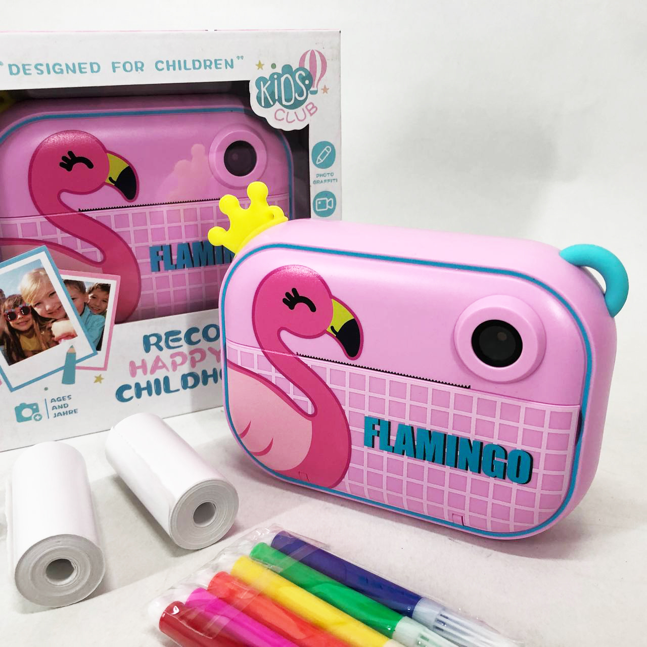 Детский фотоаппарат мгновенной печати YT008 PINK FLAMINGO с поддержкой microSD