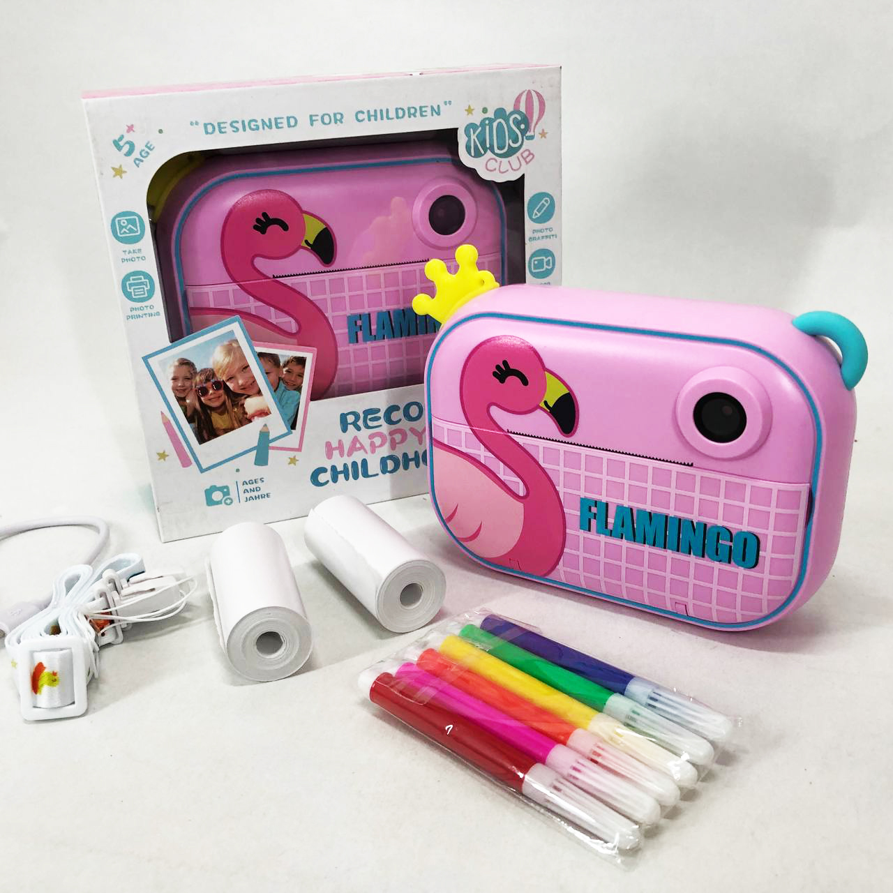 Детский фотоаппарат мгновенной печати YT008 PINK FLAMINGO с поддержкой microSD