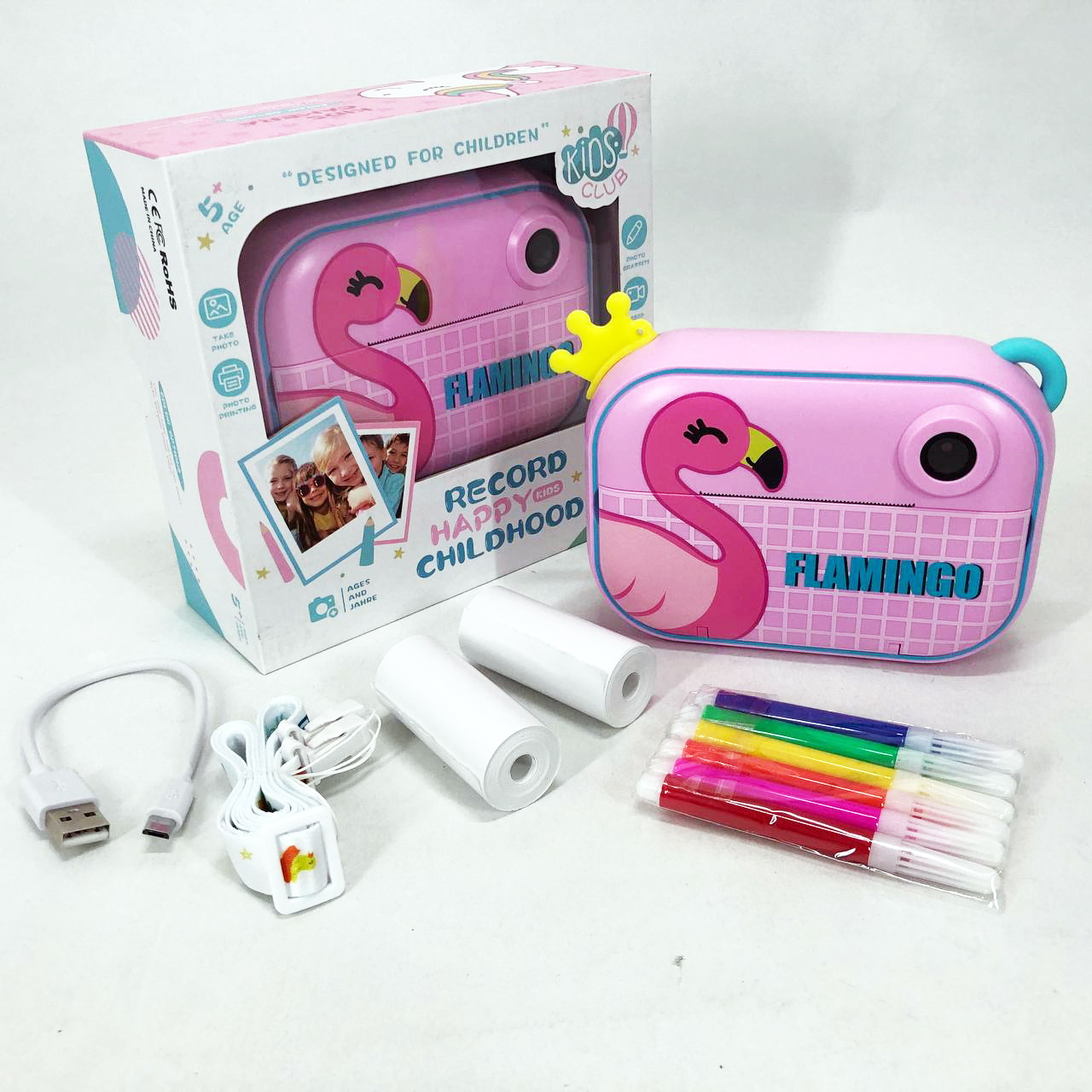 Детский фотоаппарат мгновенной печати YT008 PINK FLAMINGO с поддержкой microSD
