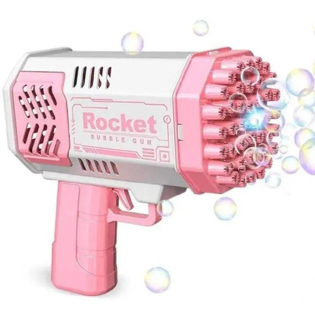 Детский пистолет мыльные пузыри Rocket Bubble Gun 15,8 см автоматический. Цвет: розовый